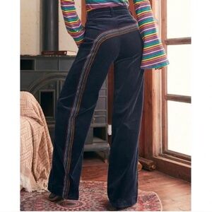 ModCloth Navy Corduroy Wide Leg Pants Rainbow With Me Stripe Flare Retro 22W